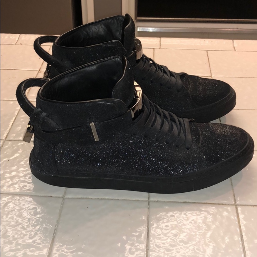 Men’s Buscemi Black Glitter Suede 100MM 43